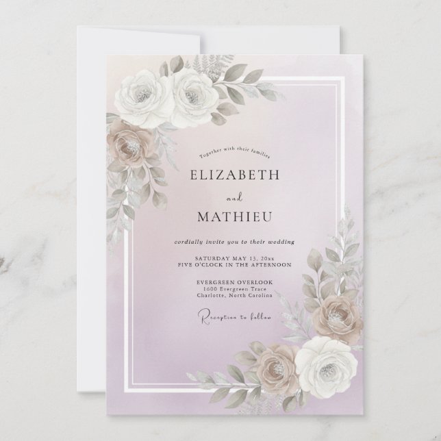 Invitación Boda de peonía taupe malva suave (Anverso)