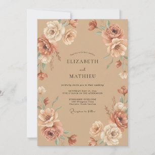 Invitación Boda de peonía terracota bronceada