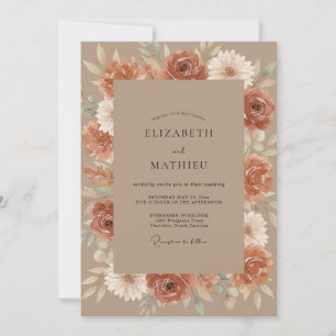 Invitación Boda de peonía terracota taupe