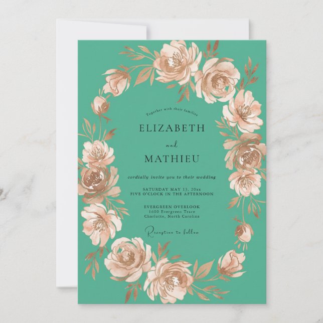 Invitación Boda de Peonía Turquesa (Anverso)