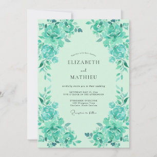 Invitación Boda de peonía turquesa espuma de mar