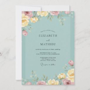 Invitación Boda de Peonía Turquesa Pálido