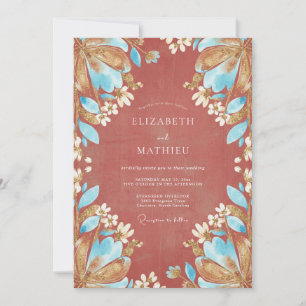 Invitación Boda de Peonía Turquesa Terracota