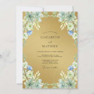 Invitación Boda de Peonía Vinca Dorada