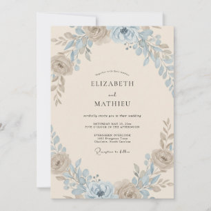 Invitación Boda de peonía vincapervinca champán dorado