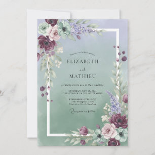 Invitación Boda de peonía vintage mauve seafoam
