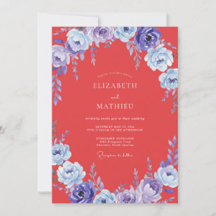Invitación Boda de peonía violeta coral
