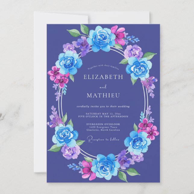 Invitación Boda de peonía violeta índigo (Anverso)