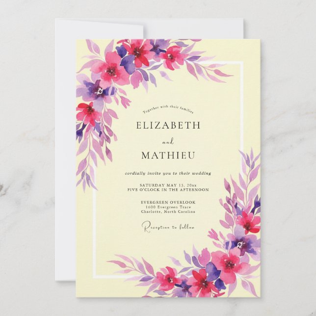 Invitación Boda de peonía violeta magenta etérea (Anverso)