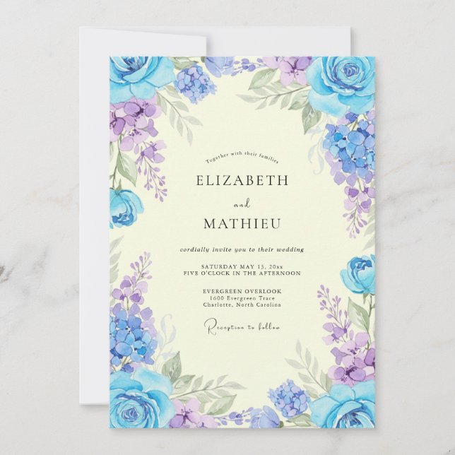 Invitación Boda de Peonía Violeta Periwinkle (Anverso)