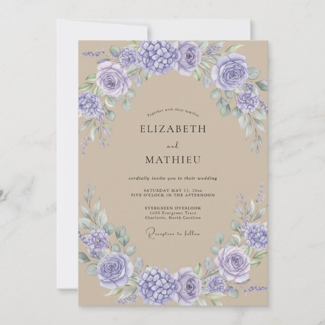 Invitación Boda de peonía violeta y bronceado (Anverso)