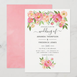 Invitación Boda de peonías acuarela rosa pastel