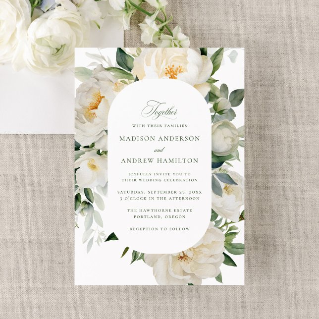Invitación Boda de Peonías Blancas Elegantes (Subido por el creador)