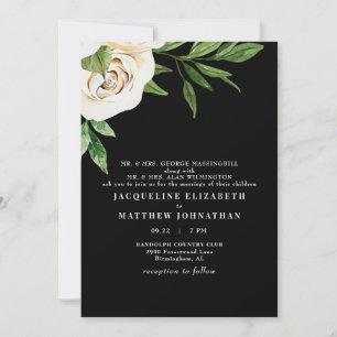 Invitación Boda de peonías elegantes negras y crema