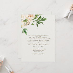 Invitación Boda de peonías florales de crema elegante