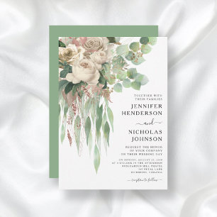 Invitación Boda de peonías florales rosadas elegantes
