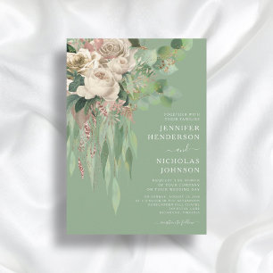 Invitación Boda de peonías florales rosadas elegantes