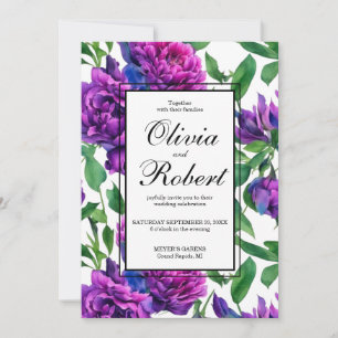 Invitación Boda de peonías rosadas de magenta púrpura románti
