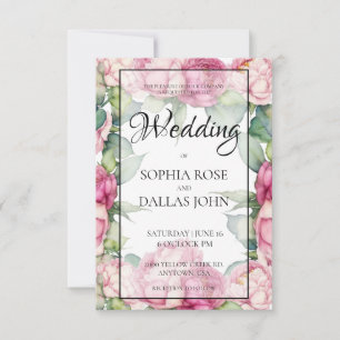 Invitación Boda de peonías rosas florales acuarela rosa