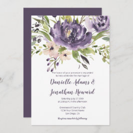 Invitación Boda de peonies de color verde de lavado morado