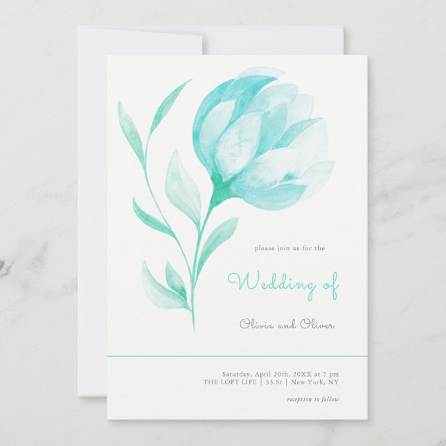 Invitación Boda de Peonies verde azulados (Anverso)