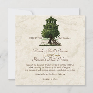 Invitación Boda de pergamino anticuado de la Casa de los Árbo