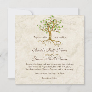 Invitación Boda De Pergamino Anticuado De Raíces De Árbol De 