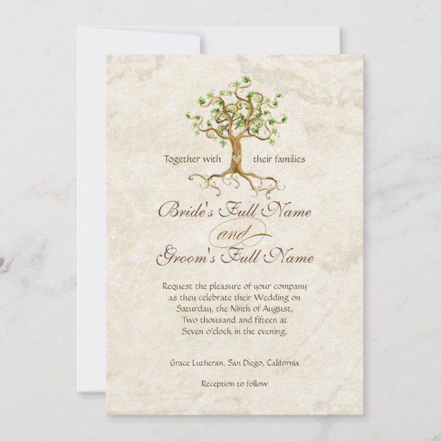 Invitación Boda De Pergamino Anticuado De Raíces De Árbol De  (Anverso)