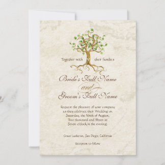 Invitación Boda De Pergamino Anticuado De Raíces De Árbol De 