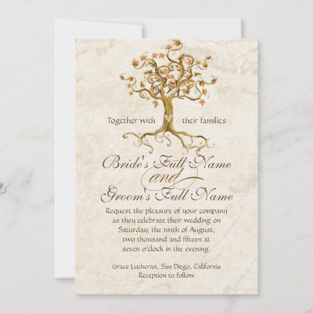 Invitación Boda De Pergamino Anticuado De Raíces De Árbol De  (Anverso)