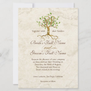 Invitación Boda De Pergamino Anticuado De Raíces De Árbol De