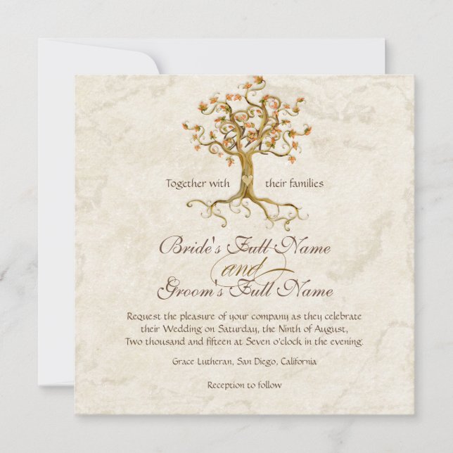 Invitación Boda De Pergamino Anticuado De Raíces De Árbol De  (Anverso)