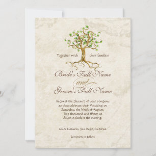 Invitación Boda De Pergamino Anticuado De Raíces De Árbol De 