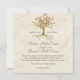 Invitación Boda De Pergamino Anticuado De Raíces De Árbol De 