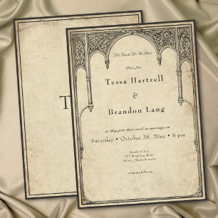 Invitación Boda de pergamino de arco medieval gótico vintage