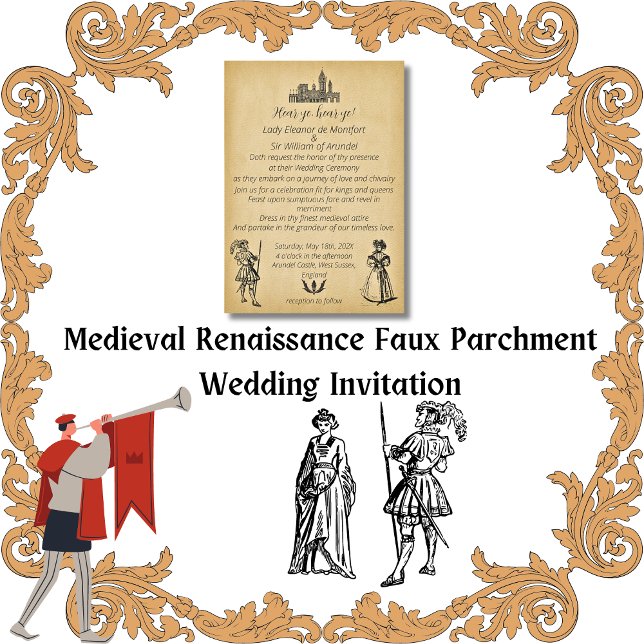 Invitación Boda de pergamino de imitación renacentista mediev (Medieval Renaissance Faux Parchment Wedding Invitation)