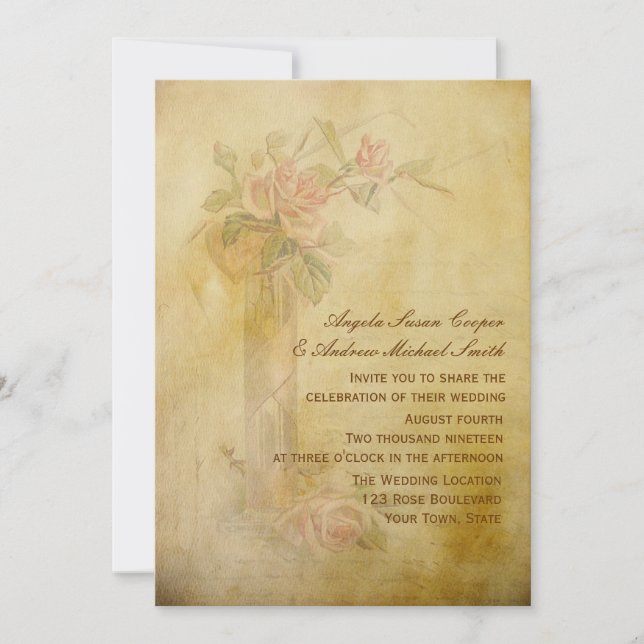 Invitación Boda de pergamino de Rosas de época (Anverso)