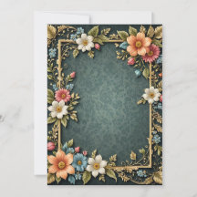 Boda de pergamino floral azul oscuro