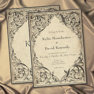 Invitación Boda de pergamino negro hasta la muerte vintage