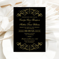 Boda de pergamino ornamentado en negro y dorado
