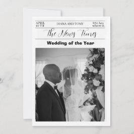 Invitación Boda de periódico blanco y negro