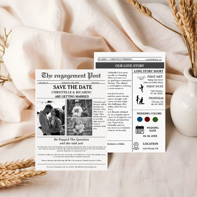 Invitación Boda de periódico de escritura minimalista guardar (Subido por el creador)