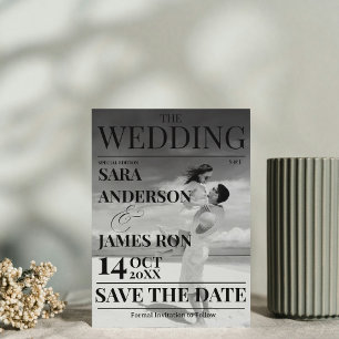 Invitación Boda de periódico editorial de revista Save the Da