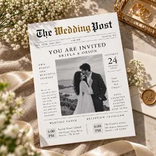 Invitación Boda de periódico Foto moderna en blanco y negro