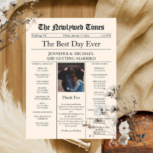 Invitación Boda de periódico tradicional Beige-Vintage