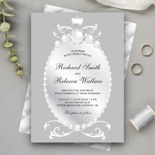 Invitación Boda de Perla y Piedra Preciosa de Plata Vintage