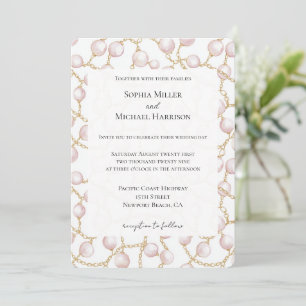 Invitación Boda de Perlas Glam Rosadas Gold