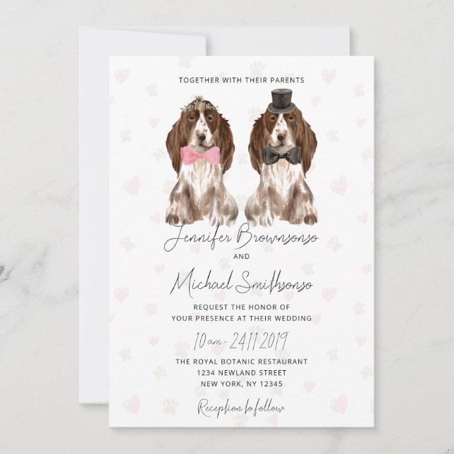 Invitación Boda de perritos cardíacos de trineo español de Co (Anverso)