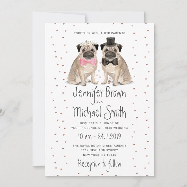 Invitación Boda de perro Pug (Anverso)