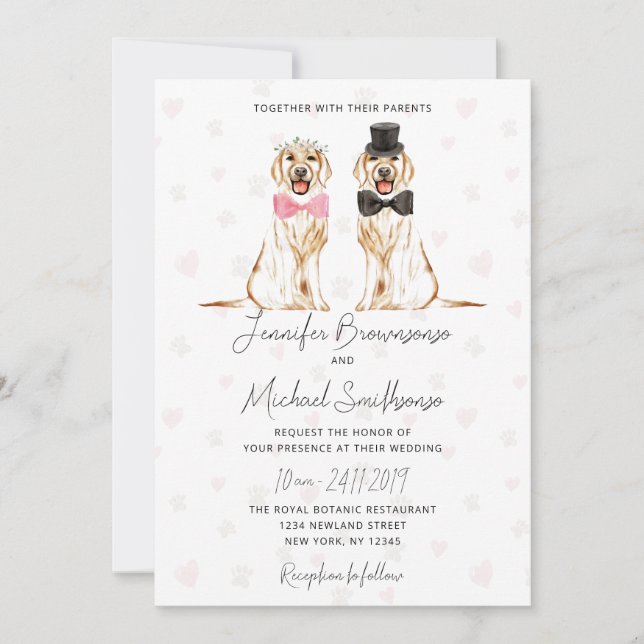 Invitación Boda de perros de corazón de pato de recuperación  (Anverso)